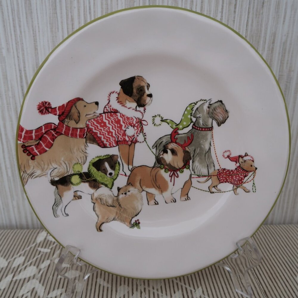 Pier 1 Imports Park Avenue Puppies Dogs Salad Dessert Plate 8.75"